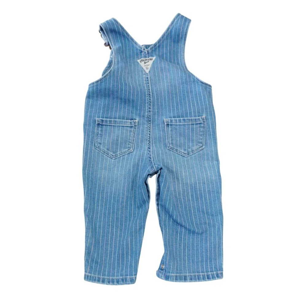 OshKosh B'gosh Baby Denim Overalls Blue Pinstripe 9M Playtime Cute Adorable